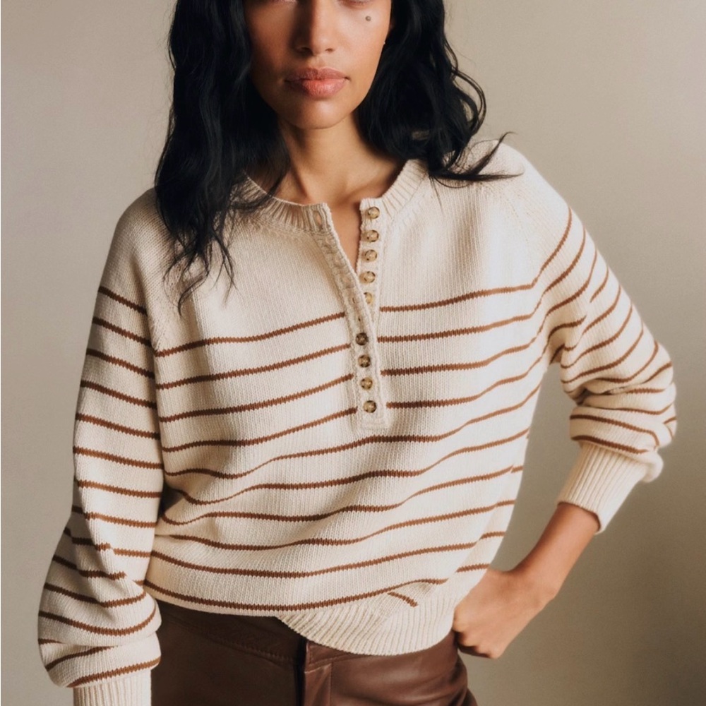 Sezane LEONTINE Ecru/Camel Striped Sweater NWT - S